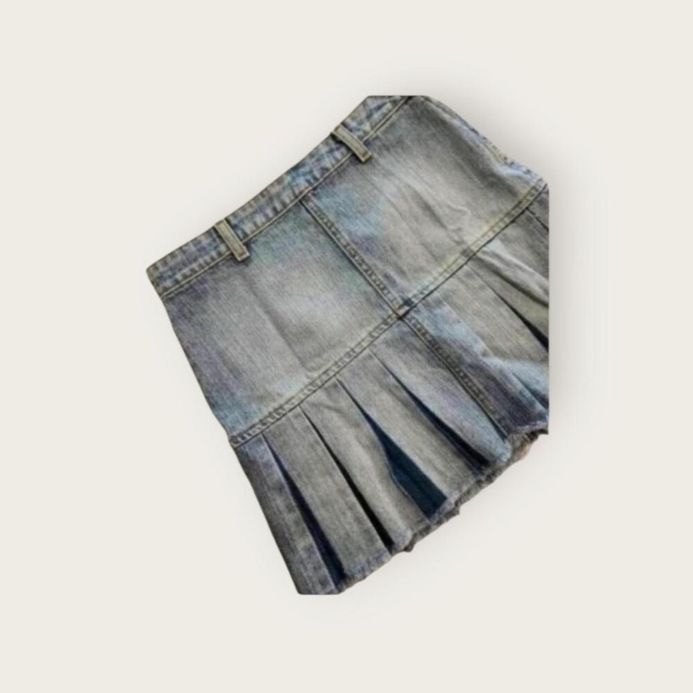 Vintage Y2k early 2000s light wash denim pleated mini skirt - Picture 3 of 4